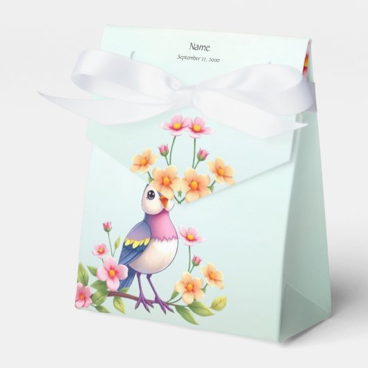 Cute Blue Pink Bird Floral Favor Box Bedankdoosjes (Voorkant Zijde)