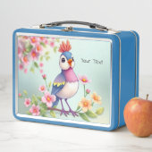 Cute Blue Pink Bird Floral Metal Lunch Box (En situation)