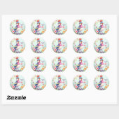 Cute Blue Pink Bird Floral Sticker (Feuille)