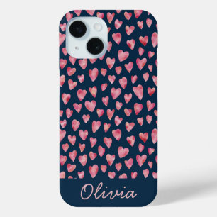 Cute Blue Pink Heart-patroon gepersonaliseerde naa