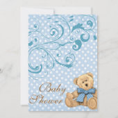 Cute Blue Pois Baby shower Invitation (Devant)