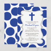 Cute Blue Polka Dots Cross Baptisme Invitation Kaart (Voorkant / Achterkant)