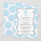 Cute Blue Polka Dots Cross Baptisme Invitation Kaart (Voorkant / Achterkant)