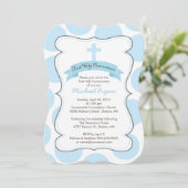 Cute Blue Polka Dots Cross-Communitation Invitatio Kaart (Staand voorkant)