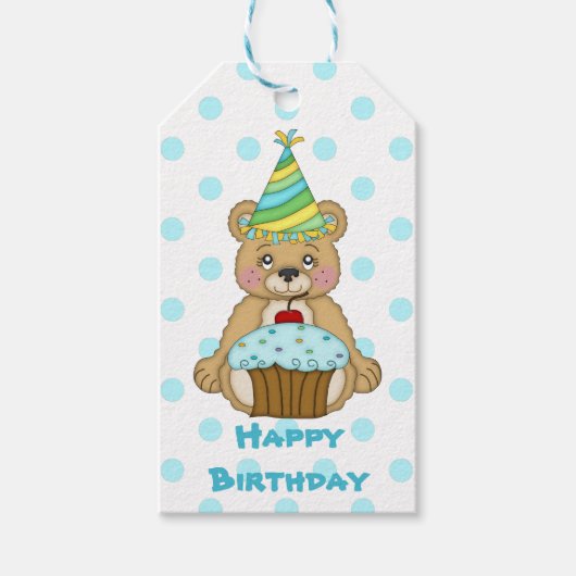 Cute Blue Polkadot Beer Birthday Cadeaulabel (Voorkant)