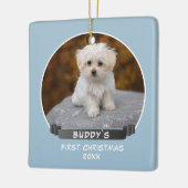 Cute Blue Puppy 1e kerstfoto Keramisch Ornament (Links)