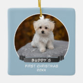 Cute Blue Puppy 1e kerstfoto Keramisch Ornament (Voorkant)