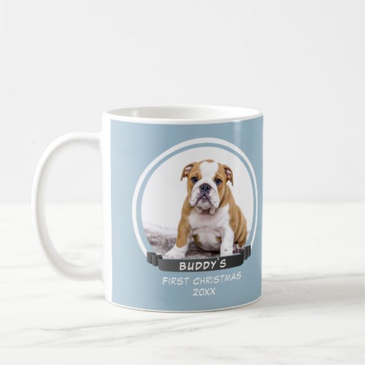 Cute Blue Puppy 1er Christmas Chien Photo Mug (Gauche)