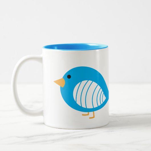 Cute blue quirky vogeltjes mok met tweetonige koff (Links)
