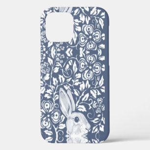 Cute Blue Rabbit Bunny Floral Delft Dedham Unique iPhone 12 Hoesje