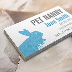 Cute Blue Rabbit Pet Nanny Visitekaartje