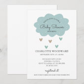 Cute Blue Rain Cloud Baby shower Invitation Kaart (Voorkant / Achterkant)
