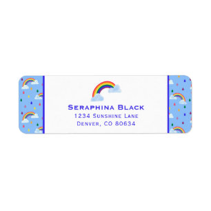 Cute Blue Rainbow Rain Storm Etiket