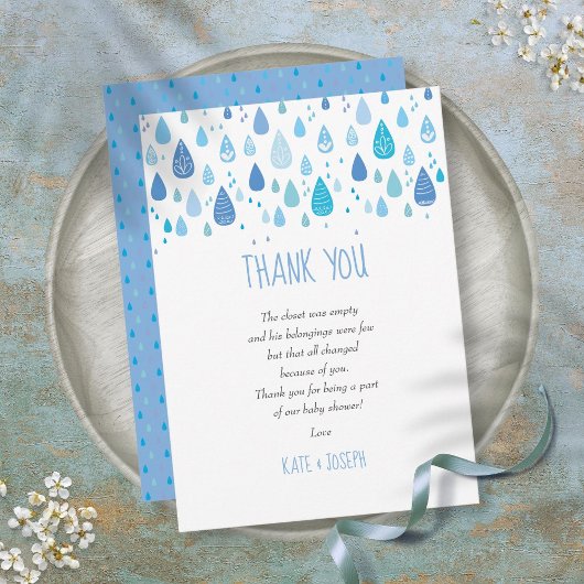 Cute Blue Raindrops Baby shower Merci poème