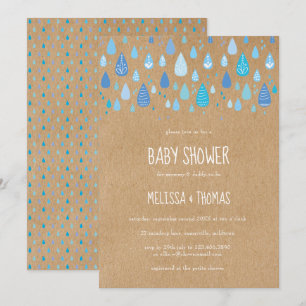 Cute Blue Raindrops Couples Baby shower / Sprinkle Kaart