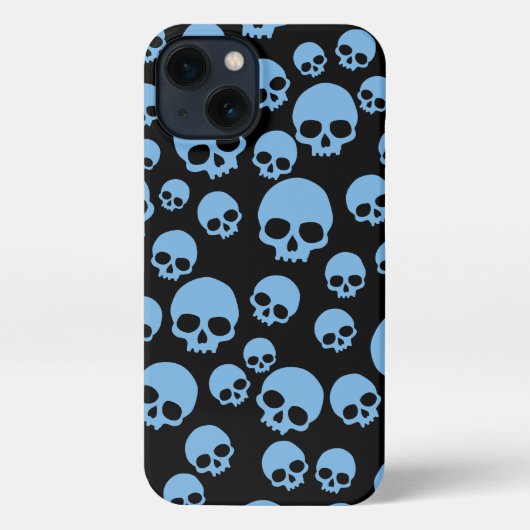 Cute Blue Random Skulls Pattern iPhone Hoesje (Achterkant)