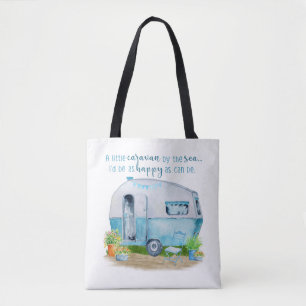 Cute Blue  Retro Camper Caravan Draagtas