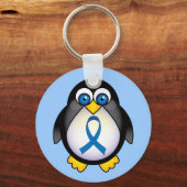 Cute Blue Ribbon Penguin Awareness Kechain Sleutelhanger (Voorkant)
