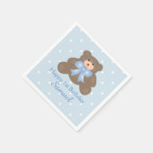 Cute Blue Ribbon Teddy Bear Boy Birthday Party Servet (Hoek)