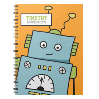 Cute Blue Robot met persoonlijke naam Notitieboek