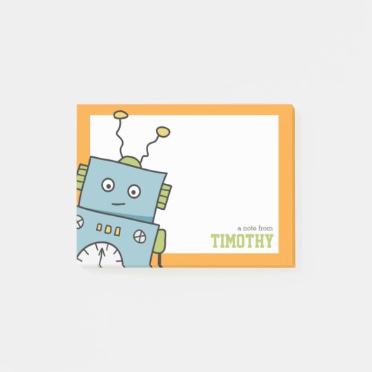 Cute Blue Robot met persoonlijke naam Post-it® Notes (Voorkant)