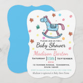 Cute Blue & Roze Rocking Horse Baby shower Kaart (Voorkant / Achterkant)