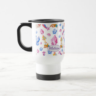 Cute Blue Roze sterren Persoonlijk Unicorn Pattern Reisbeker