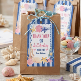 Cute Blue Roze Zeeschelp Dank Je Verjaardag Cadeaulabel