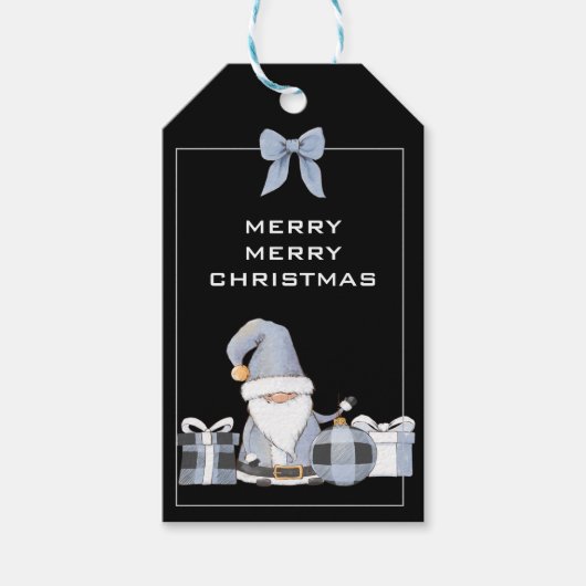 Cute Blue Santa Gnome met Gifts Gift Labels Cadeaulabel (Voorkant)