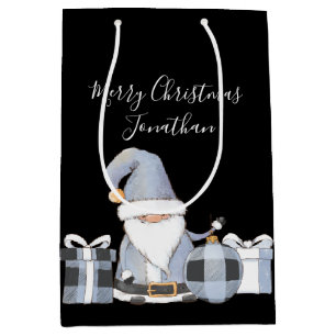Cute Blue Santa Gnome met Gifts Medium Cadeauzakje
