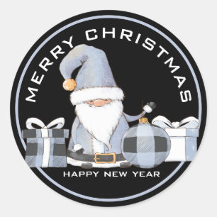 Cute Blue Santa Gnome met kerstcadeaus Ronde Sticker