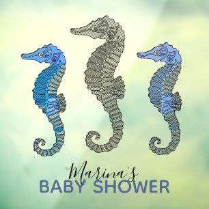 Cute Blue Seahorse Funny Nautical Boy Baby shower Raamsticker
