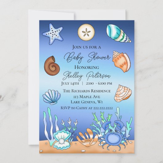 Cute Blue Seaside Beachy Baby shower Kaart (Voorkant)