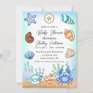 Cute Blue Seaside Beachy Baby shower Kaart