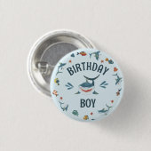 Cute Blue Shark Thmed Birthday Boy Button (Voorkant /achterkant)