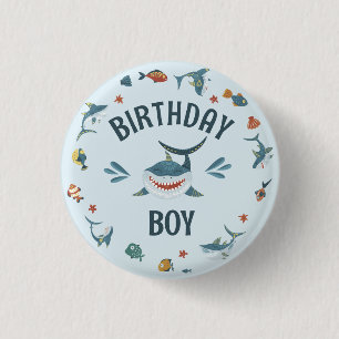 Cute Blue Shark Thmed Birthday Boy Button