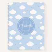 Cute Blue Sky met aangepaste monogram en naam Notitieboek (Voorkant)