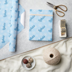 Cute Blue Snowflake Persoonlijke jongens Kerstmis Cadeaupapier