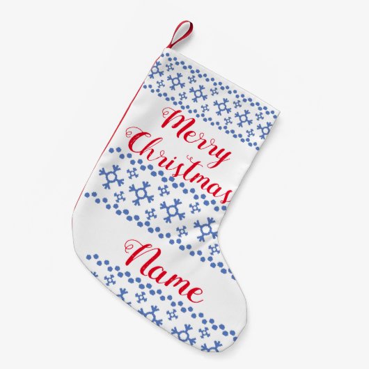 Cute Blue Snowflakes Pattern Thunder_Cove Kleine Kerstsok (Voorkant (Hangend))