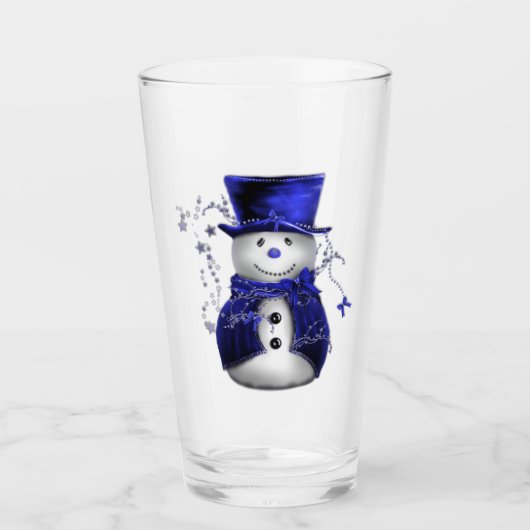 Cute Blue Snowman Kerstmis Glas (Voorkant)