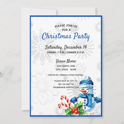 Cute Blue Snowman Noël Invitation (Devant)