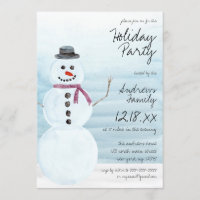 Cute Blue Snowman Waterverf Holiday Party