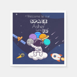 Cute Blue Space Astronaut Personalize Birthday Boy Servet