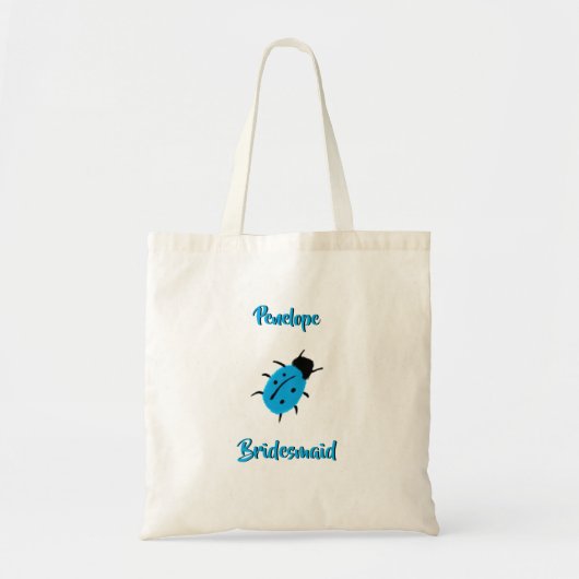 Cute Blue Spotted Ladybug en Bridesmaid Name Tote Bag (Voorkant)