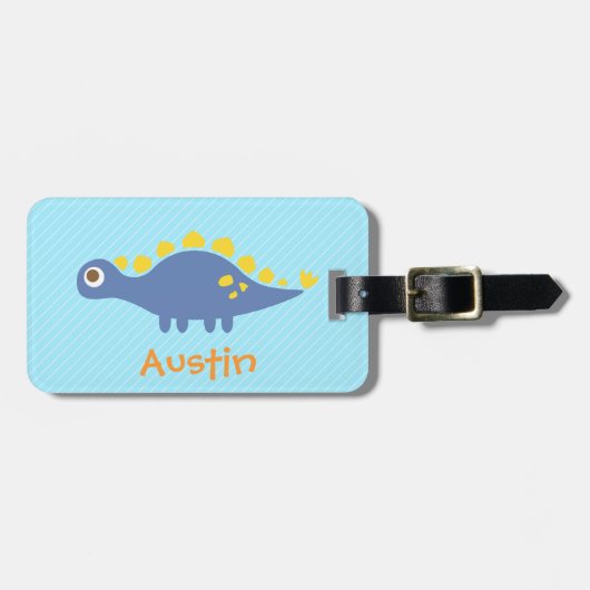 Cute Blue Stegosaurus Dinosaur Kinder Bagagelabel (Voorkant horizontaal)