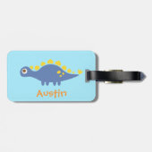 Cute Blue Stegosaurus Dinosaur Kinder Bagagelabel (Achterkant horizontaal)