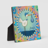 Cute Blue Stork Inspirivity Plaque personnalisée (Recto)