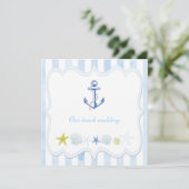 Cute Blue Striped Nautical Wedding Kaart (Staand voorkant)