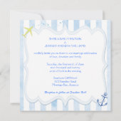 Cute Blue Striped Nautical Wedding Kaart (Achterkant)