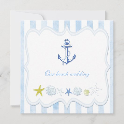 Cute Blue Striped Nautical Wedding Kaart (Voorkant)